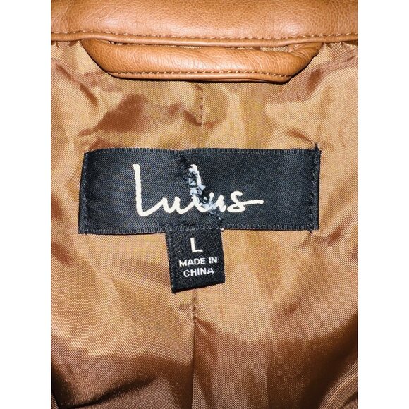 Lulus Women's Brown Vegan Leather Moto Jacket With Zipper Pockets Size L - Picture 2 of 3
